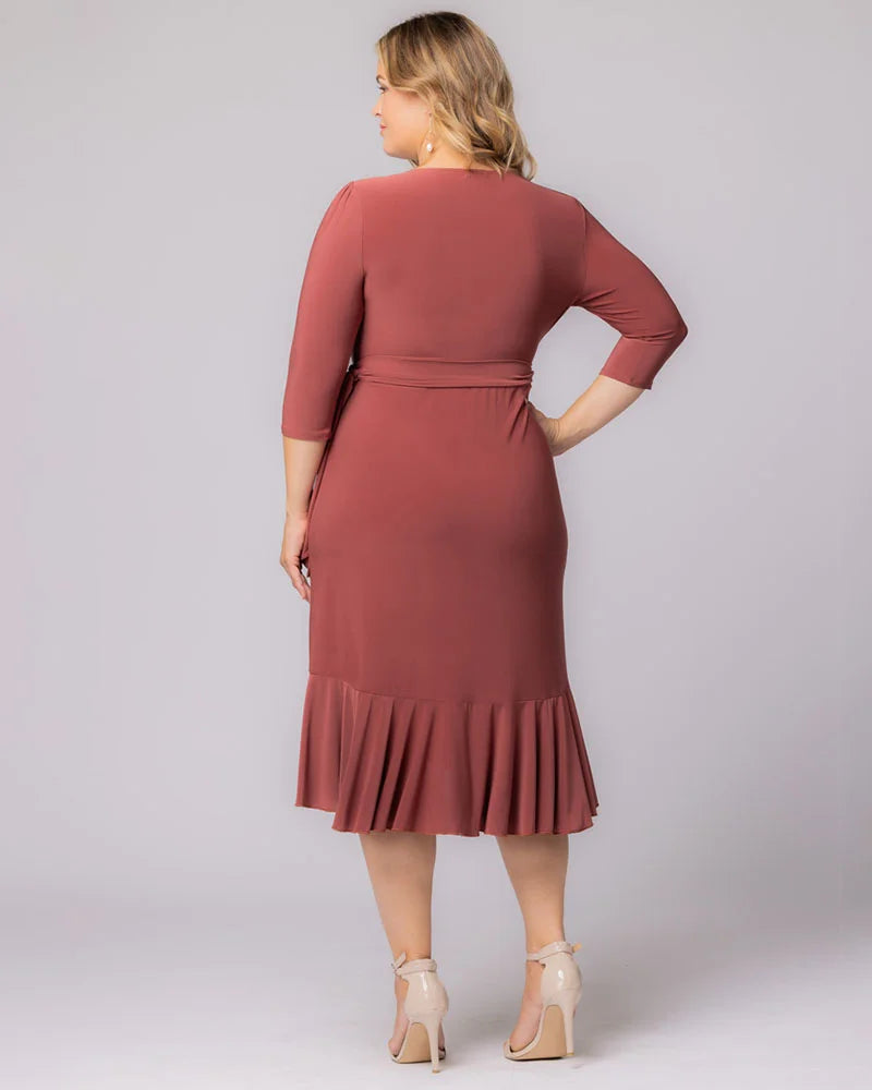 Plus Size Dresses Short Ruffle Cocktail Plus Size Dress Kiyona 11122201 Marsala