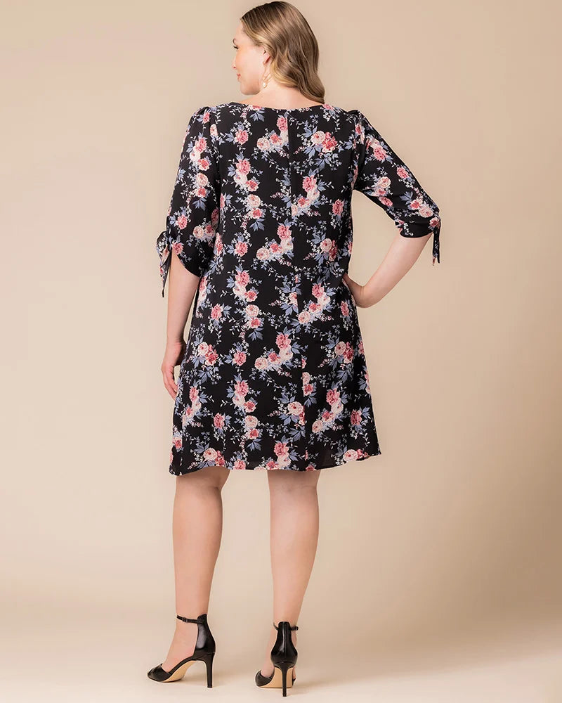 Plus Size Dresses Short A Line Cocktail Plus Size Dress Black Floral Print