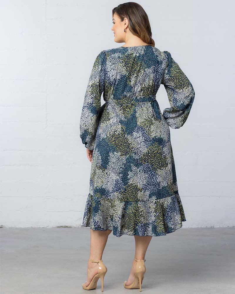 Plus Size Dresses Ruffle Short Cocktail Plus Size Dress Blue Impressionist Print