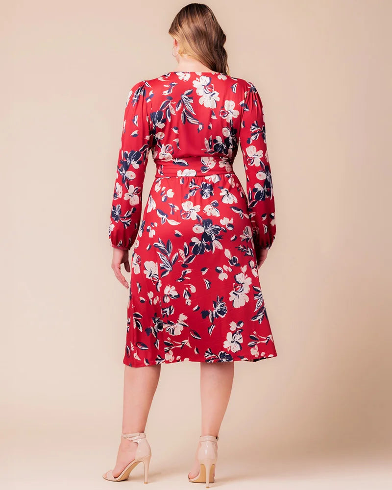 Plus Size Dresses Long Sleeve A Line Short Cocktail Plus Size Dress Red Floral Print