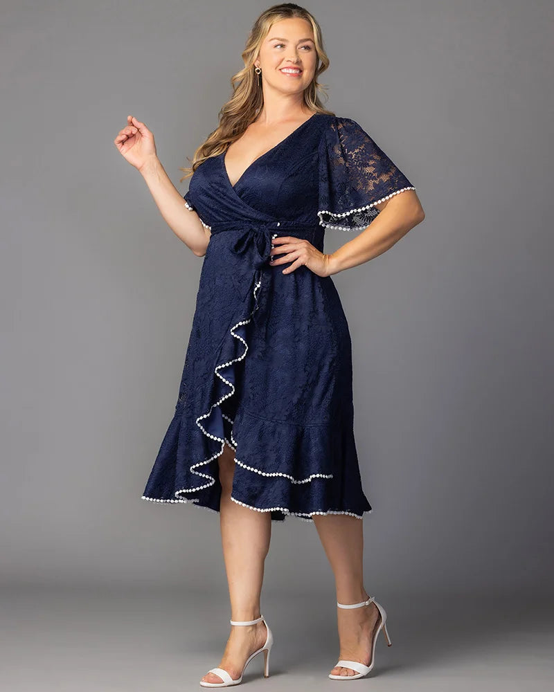 V-Neck Midi Lace Formal A-Line Dress Kiyonna 11250901