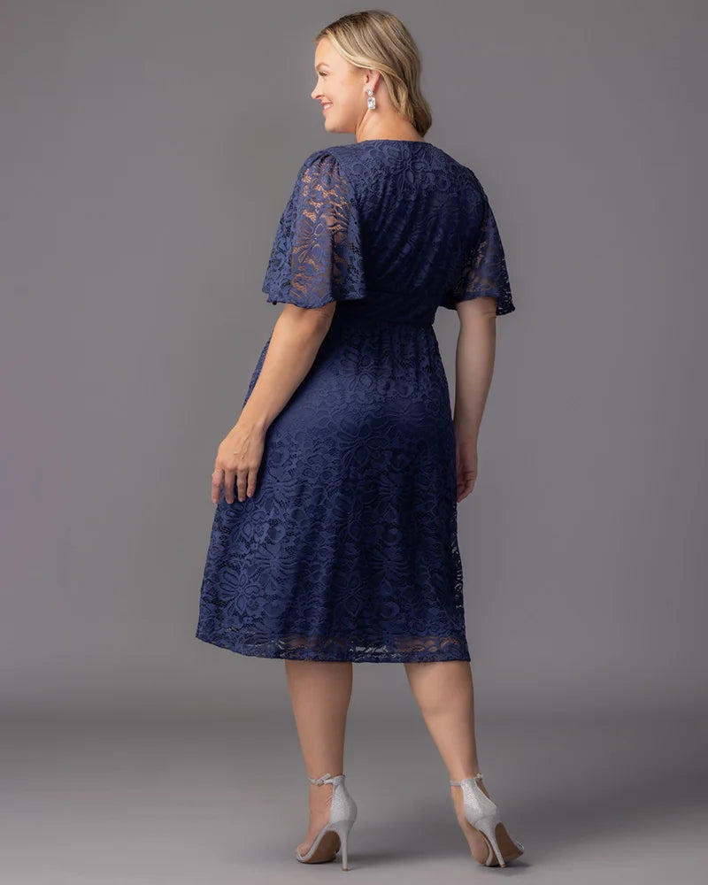 V-Neck Knee-Length Lace Formal A-Line Kiyonna 11260909