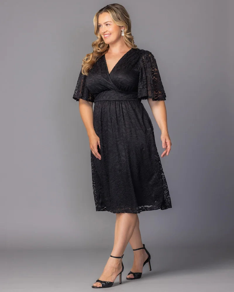 V-Neck Knee-Length Lace Formal A-Line Kiyonna 11260909