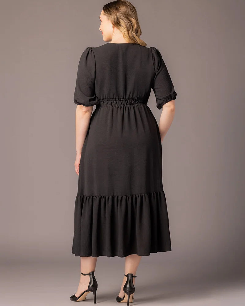 Square Neck Midi Crepe Wedding Guest A-Line Dress Kiyonna KY11262902