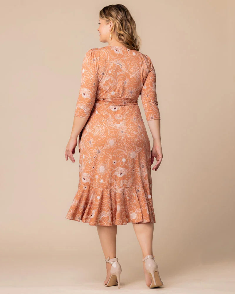 Plus Size Dresses Plus Size Formal Floral Print Midi Cocktail Formal Dress Kiyonna 12132217 Apricot Floral Print