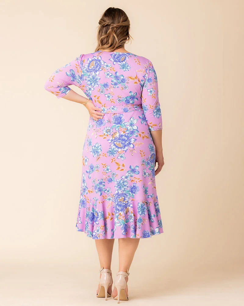 Plus Size Dresses Plus Size Formal Floral Print Midi Cocktail Formal Dress Kiyonna 12132217 Lilac Tropical Florals