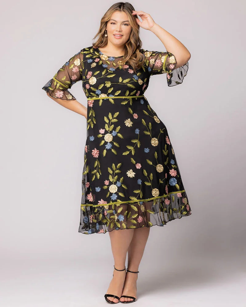 Plus Size Dresses Short Cocktail Floral A line Plus Size Dress Kiyona 12192102 Black Blossom Print