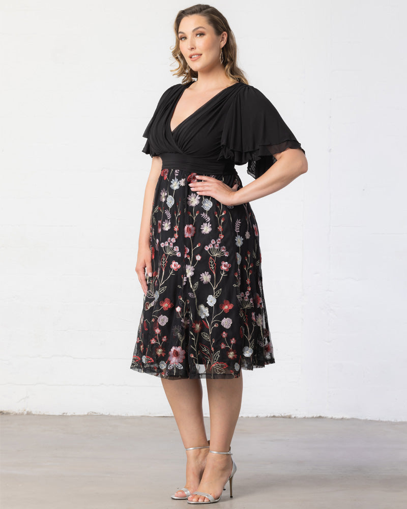 Plus Size Dresses Short Floral Midi Evening Cocktail Plus Size Dress Kiyona 12232102 Bordeaux Blooms