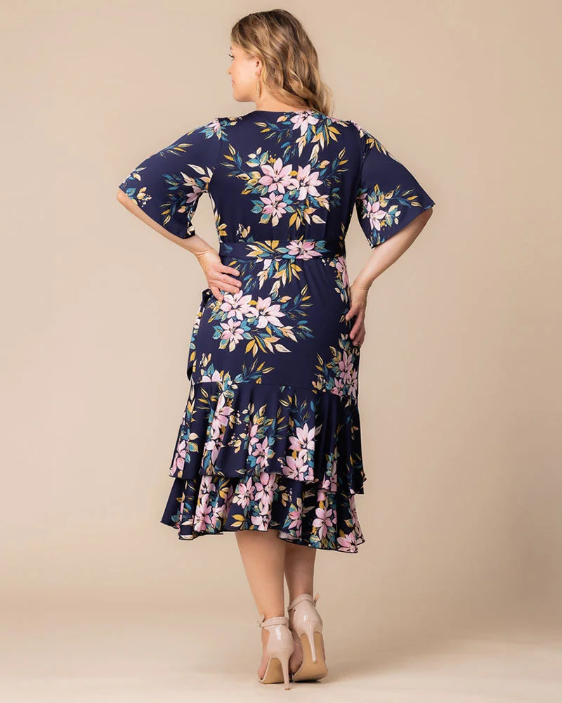 Plus Size Dresses Midi Ruffle Short Cocktail Plus Size Dress Kiyona 13212202 Navy Romantic Florals