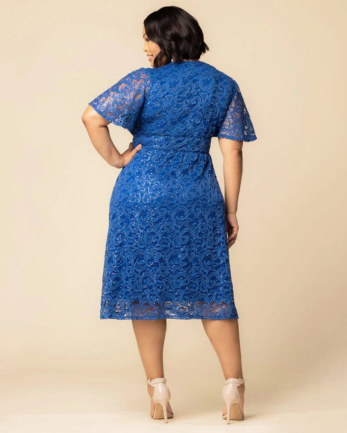 Plus Size Dresses Short Lace Sequin Midi Cocktail Plus Size Dress Sapphire