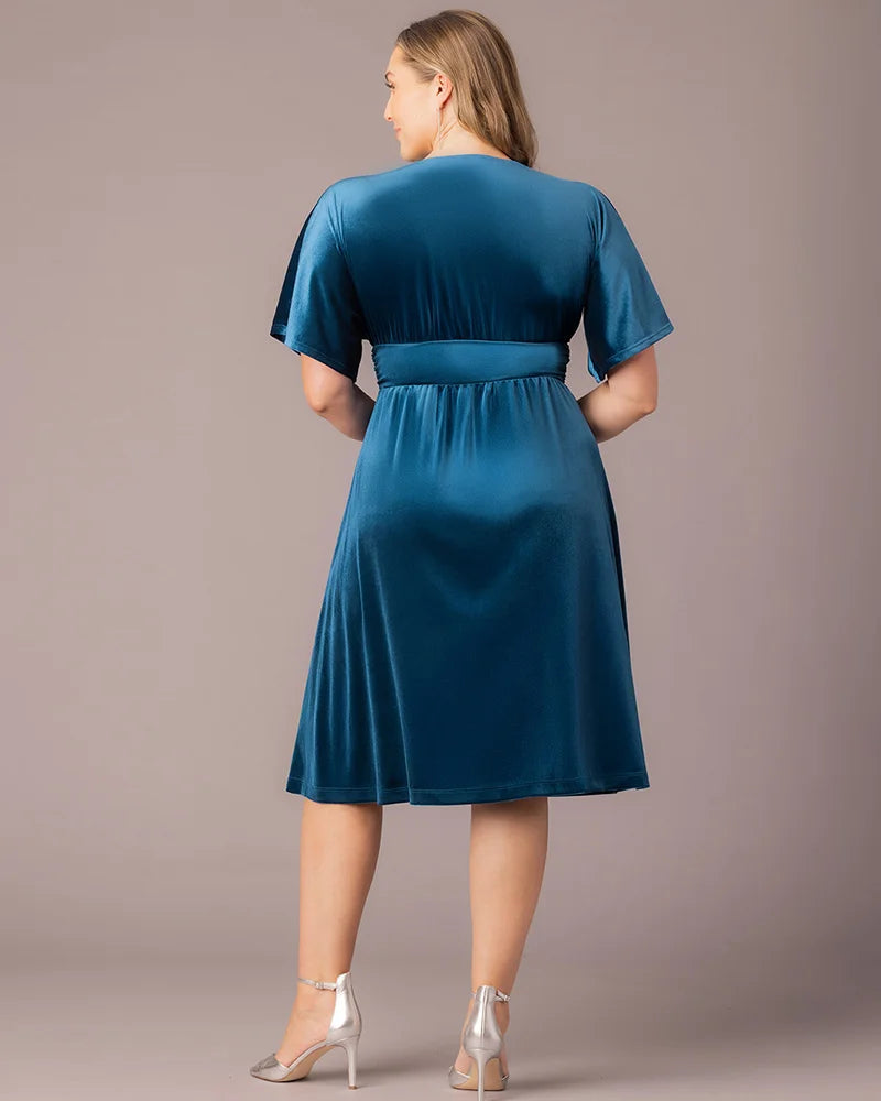 Plus Size Dresses Midi Velvet Short Cocktail Plus Size Dress Teal Topaz