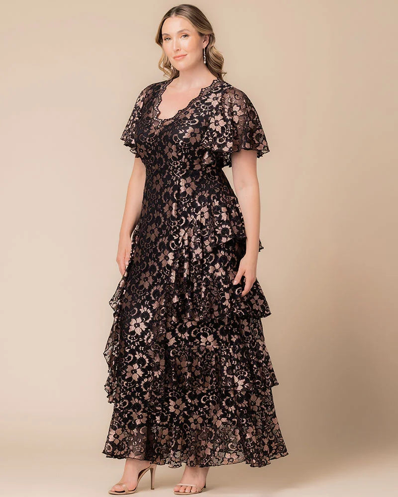 Plus Size Dresses Short Lace Tea Length Cocktail Dress Rose Gold Lace