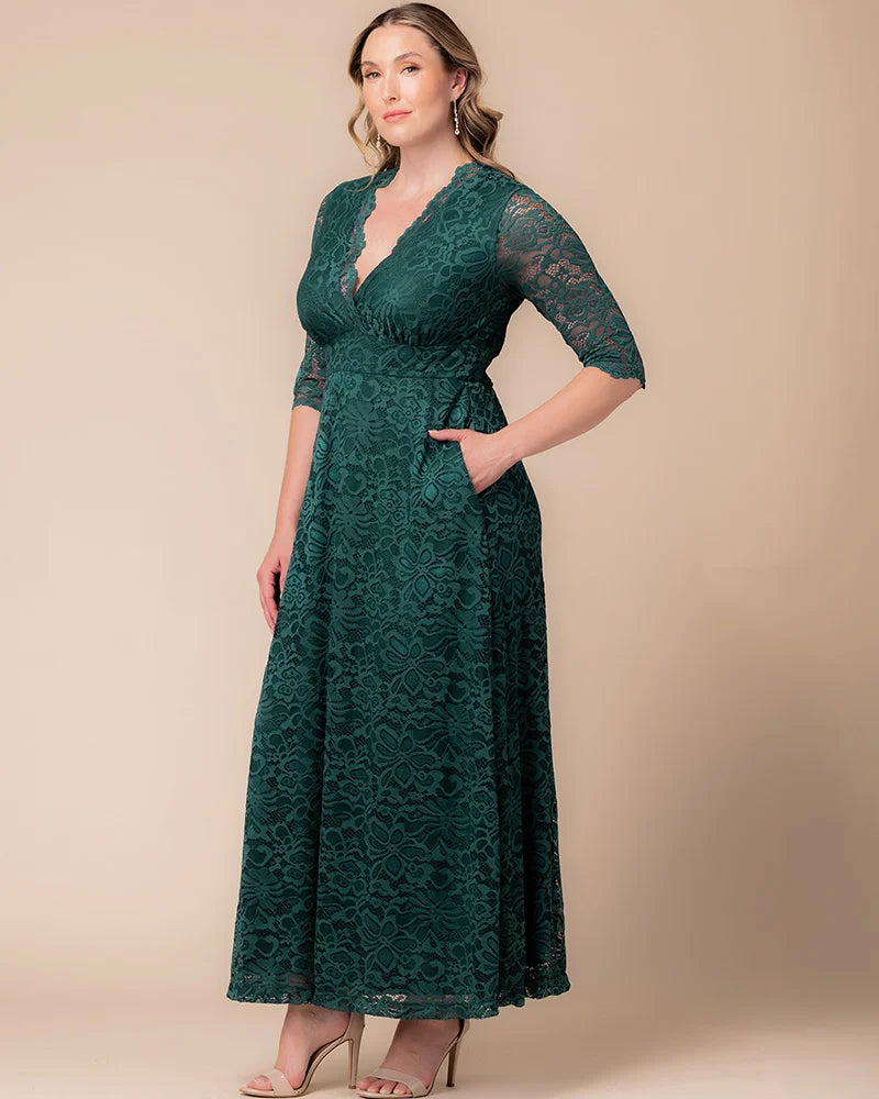 Plus Size Dresses Long Formal Lace Plus Size Dress Emerald Green