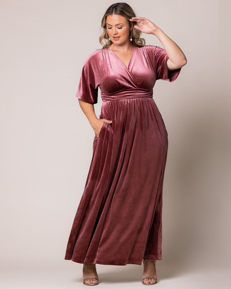 Plus Size Dresses Long Formal Velvet Mother of the Bride Plus Size Dress Kiyonna 14223011 Mauve Rose