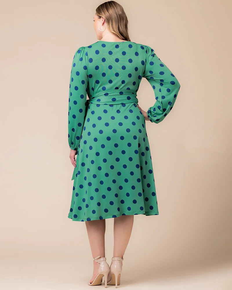Plus Size Dresses Long Sleeve Short Midi Cocktail Plus Size Dress Kiyona 17212501 Green Polka Dot