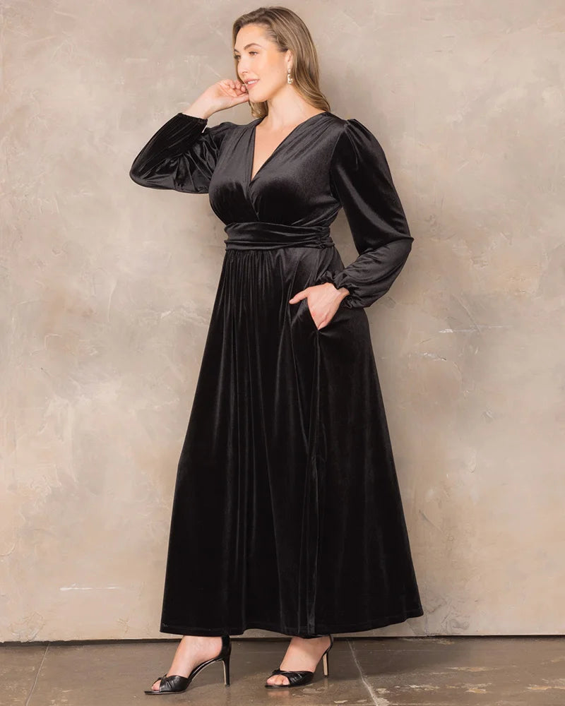 Plus Size Dresses Long Formal Velvet Mother of the Bride Plus Size Dress Onyx