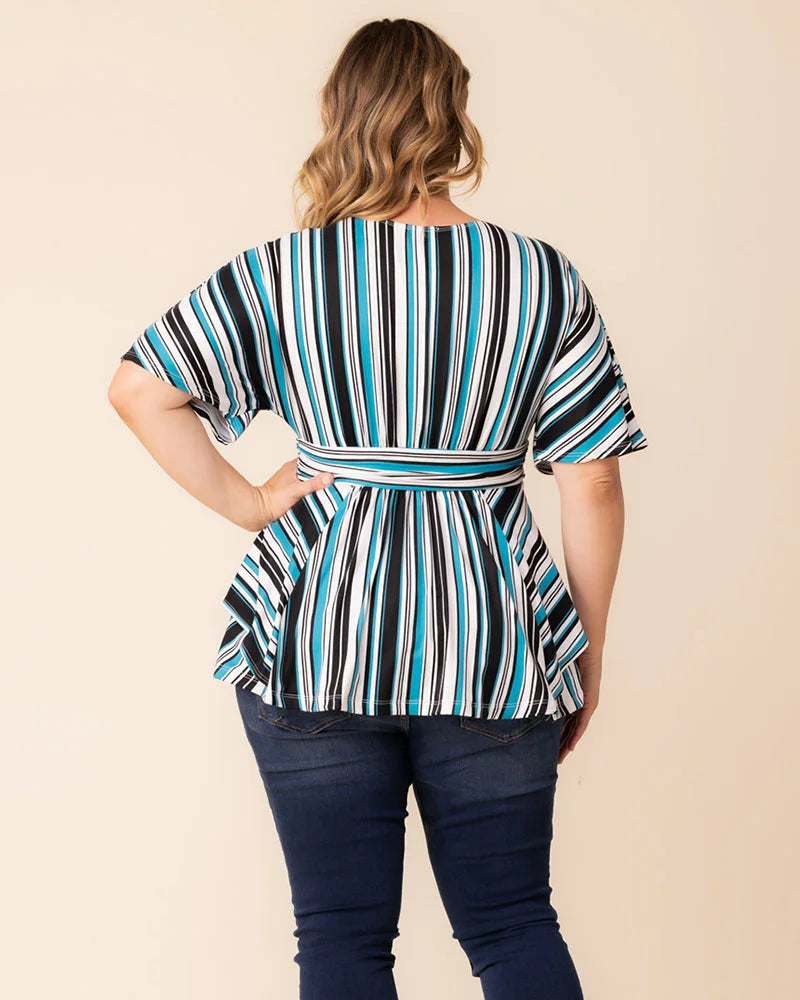 Top Plus Size Formal Top Kiyonna 22240703 Teal Stripes