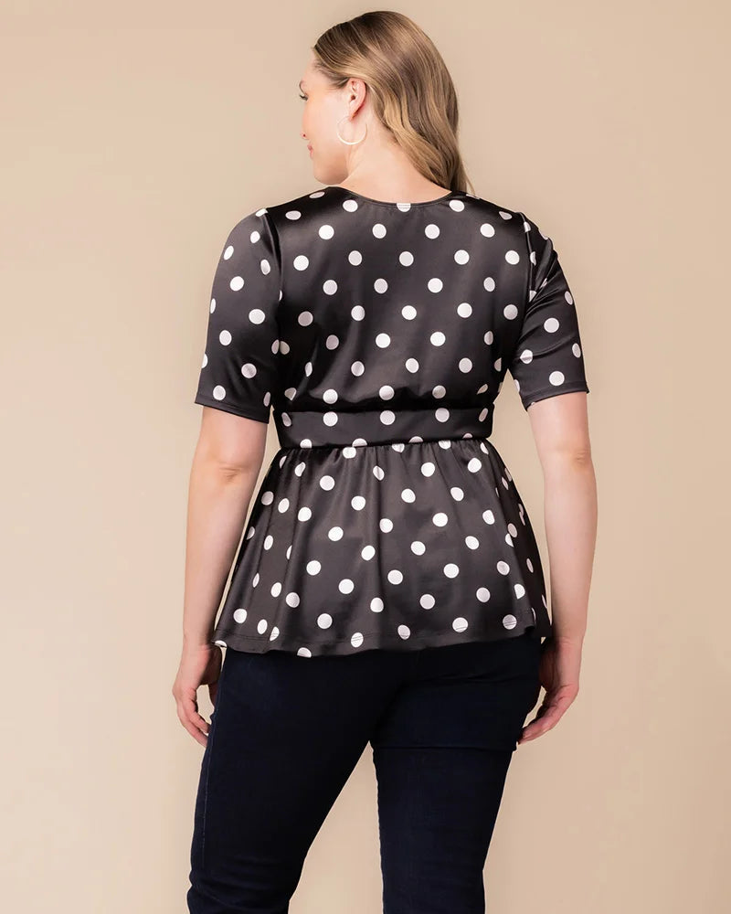 Top Formal Plus Size Floral Top Kiyonna 23132401 Black Polka Dot