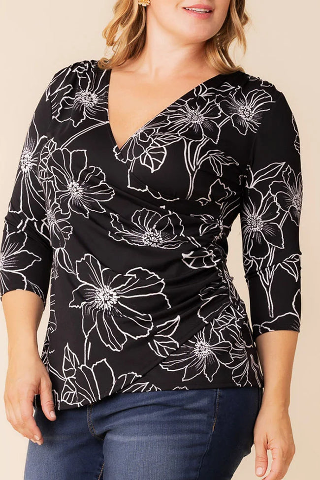 Top Fitted Formal Top Black Florals