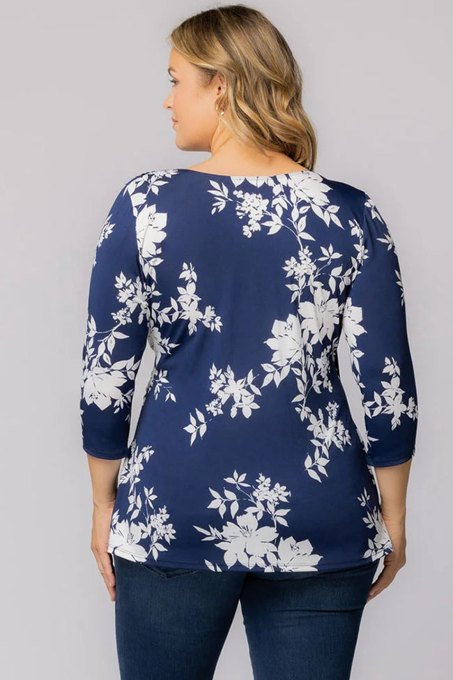 Top Fitted Formal Top Navy Floral Print