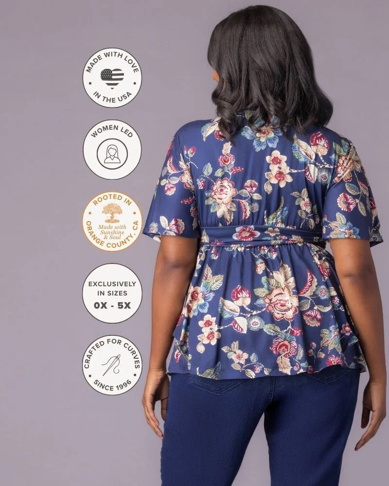 Top Formal Floral Print Plus Size Top Kiyona 23211803 Navy Floral Motif