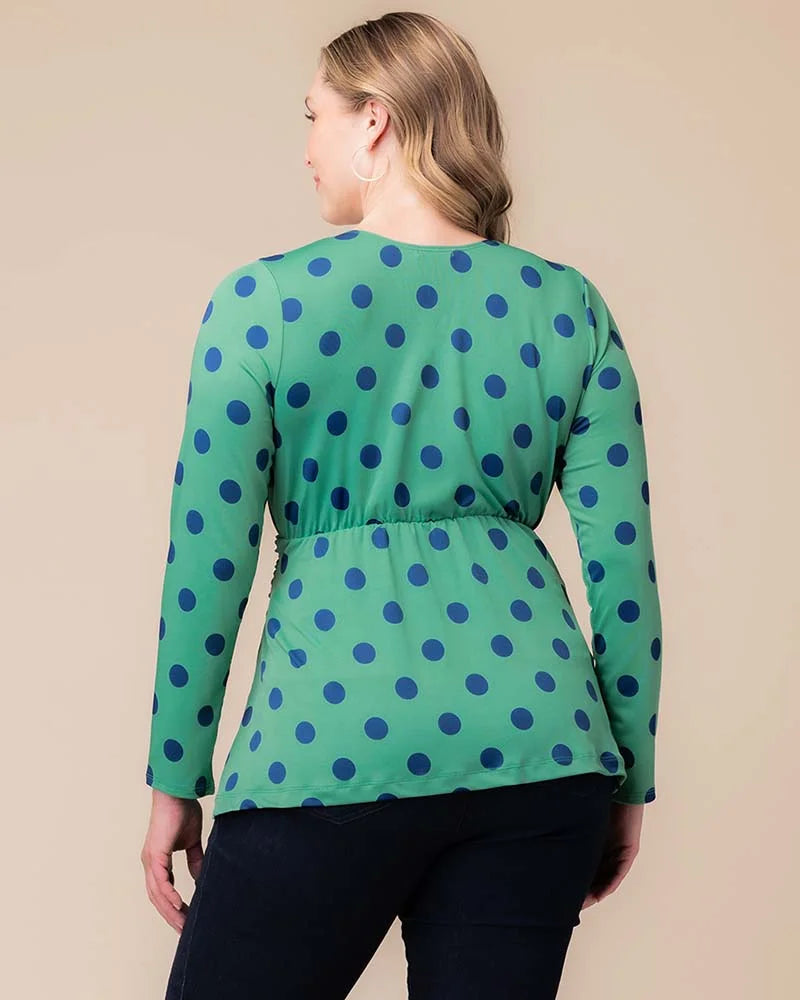 Top Formal Fitted Plus Size Top Green Polka Dot