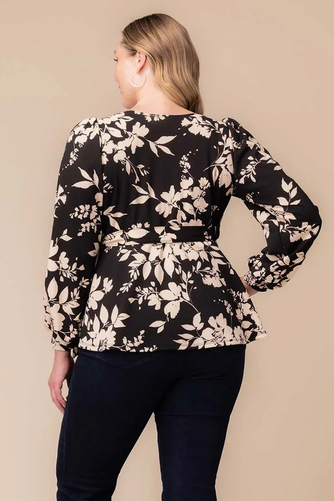 Top Formal Long Sleeve Top Vintage Ivory Florals