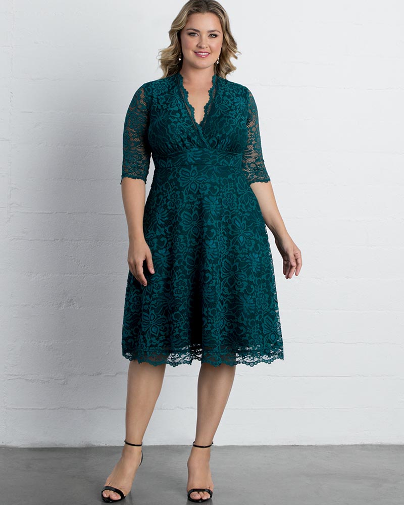 Plus Size Dresses A Line Short Lace Midi Cocktail Plus Size Dress Kiyona 12150901 Emerald Green