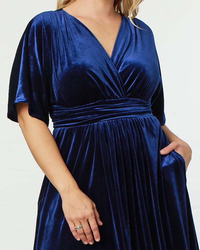 Plus Size Dresses Long Formal Velvet Evening Plus Size Dress Navy