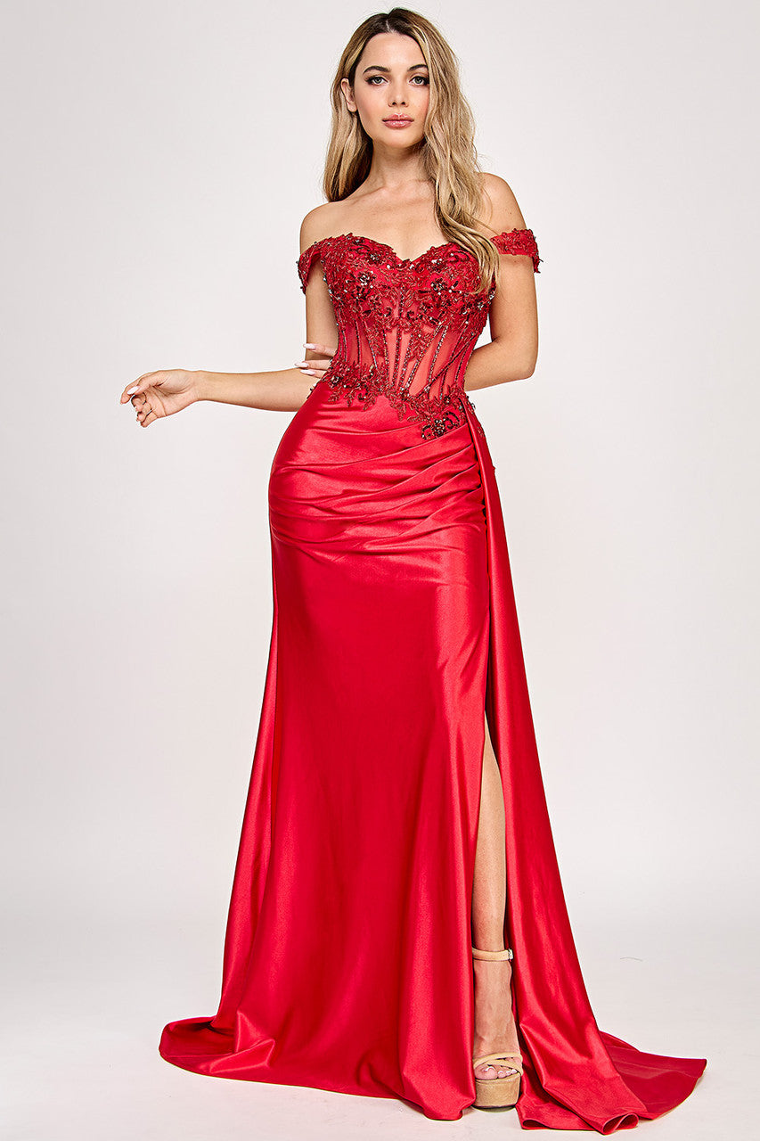 Prom Dresses Fitted Formal Long Prom Evening Beaded Dress Lenovia 8360 Red