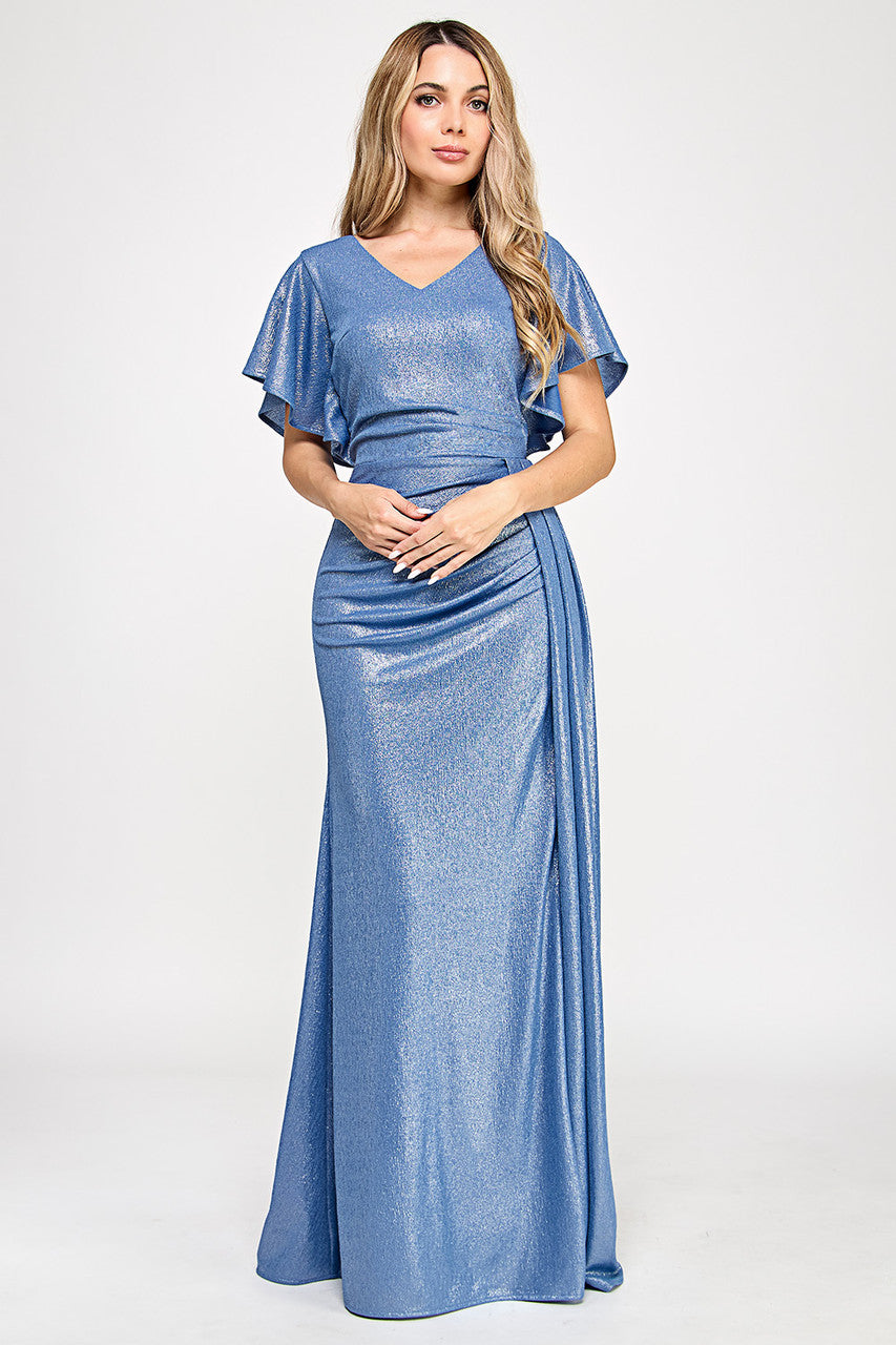 Formal Dresses Long Evening Pleated Formal Slit Dress Lenovia 5329 Perry Blue