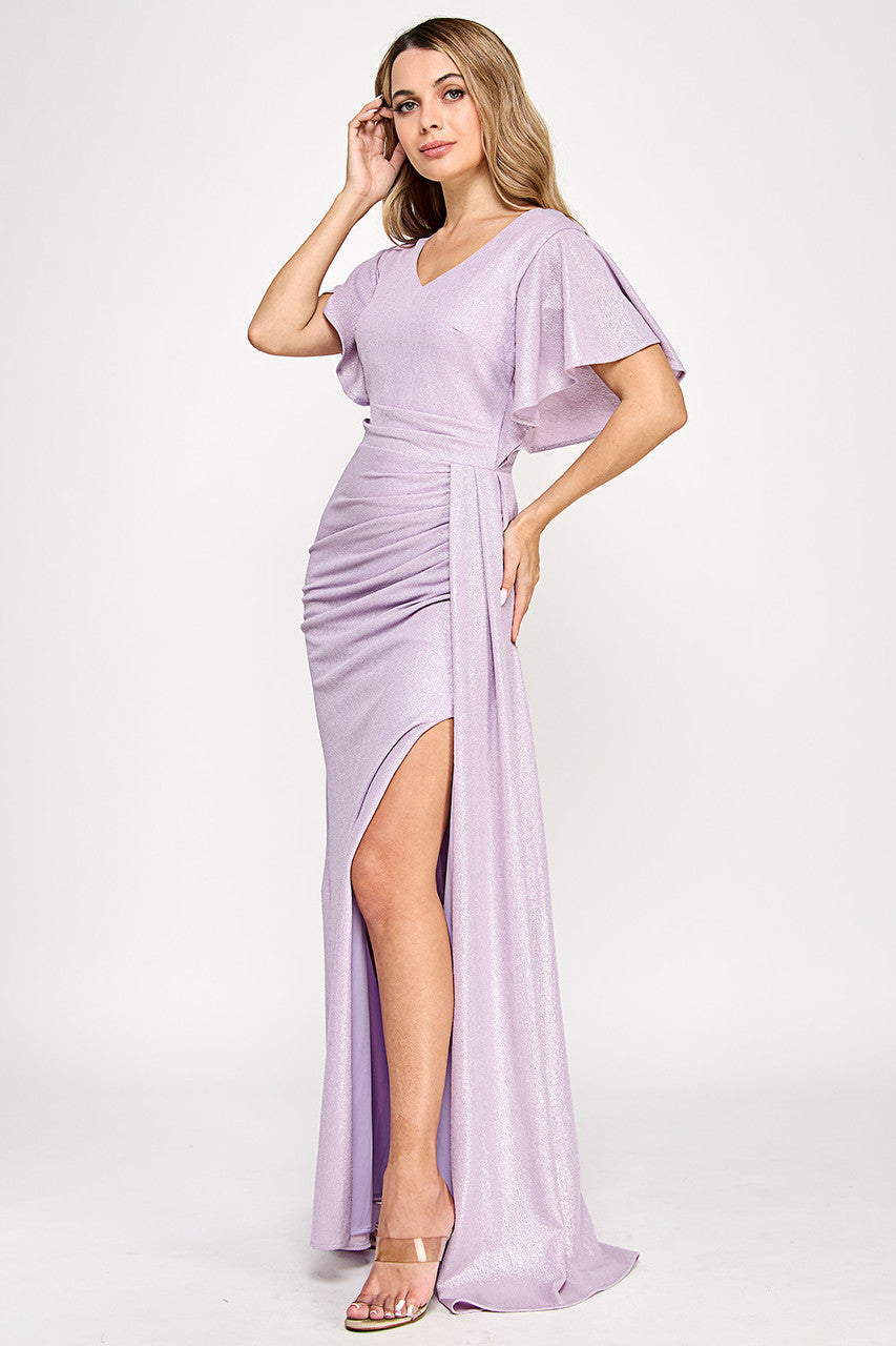 Formal Dresses Long Evening Pleated Formal Slit Dress Lenovia 5329 Lilac