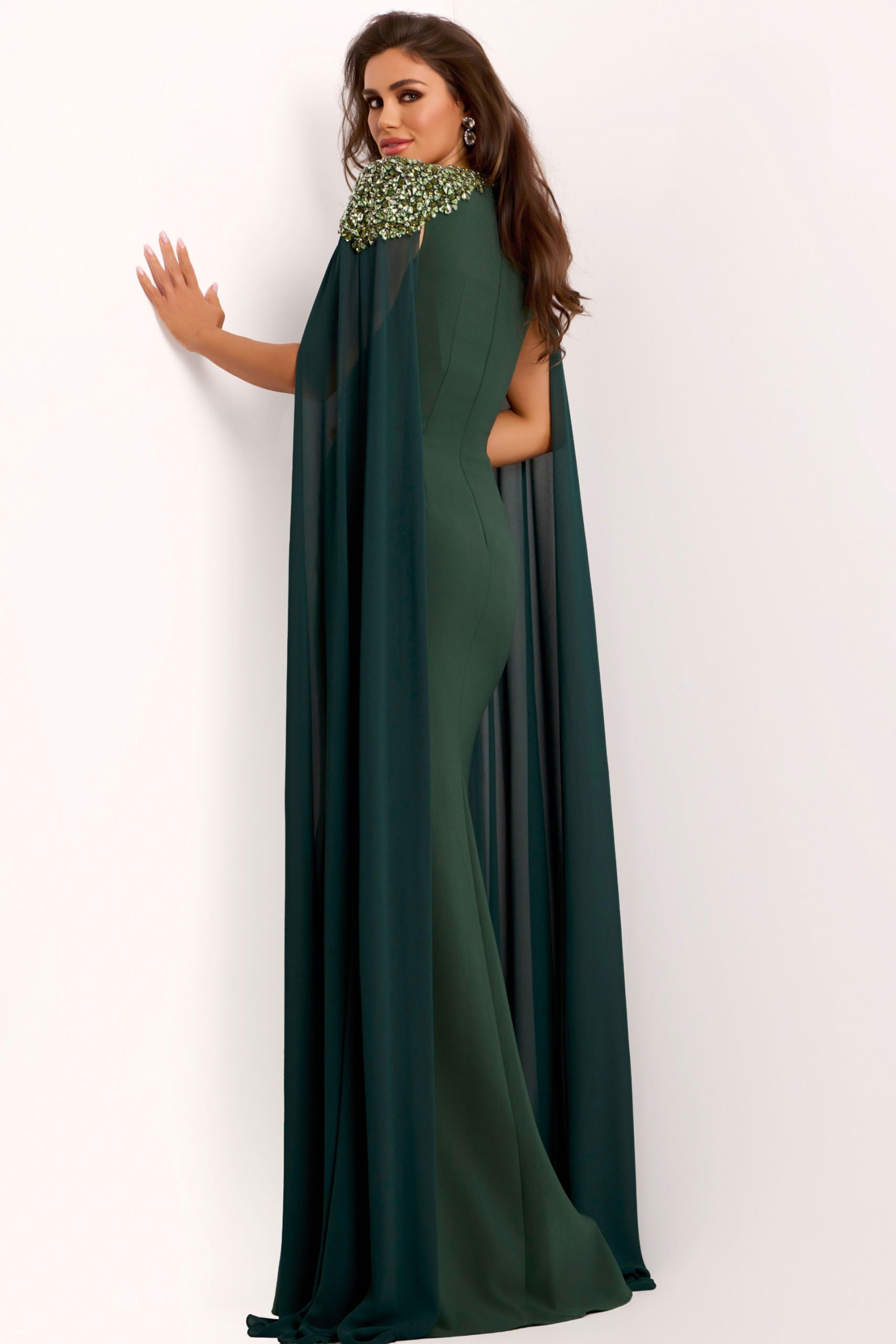 Mother of the Bride Dresses Fitted Long Formal Cape Mother of the Bride Dress Jovani 40000 Hunter