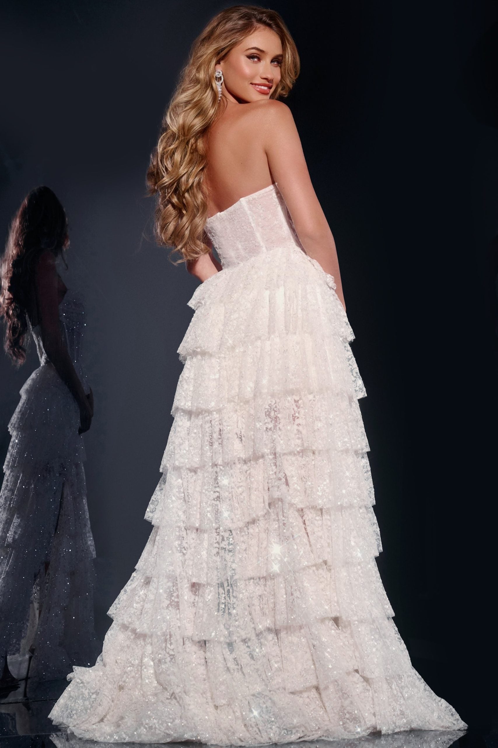 Prom Dresses A Line Formal Long Sequin Layered Prom Dress Off White