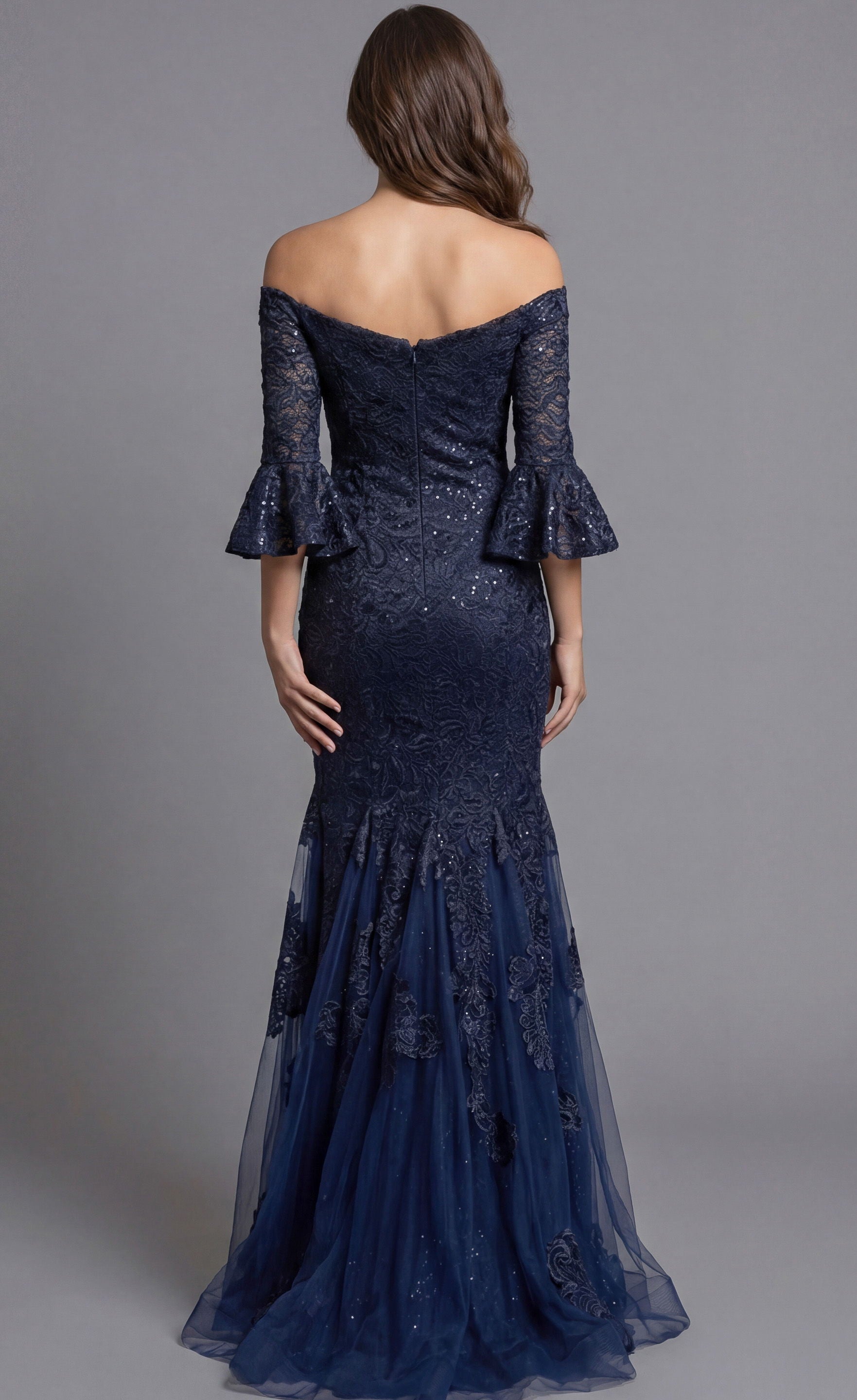 Prom Dresses Long Formal Lace Mermaid Floral Sequin Prom Dress Jovani 40155 Navy