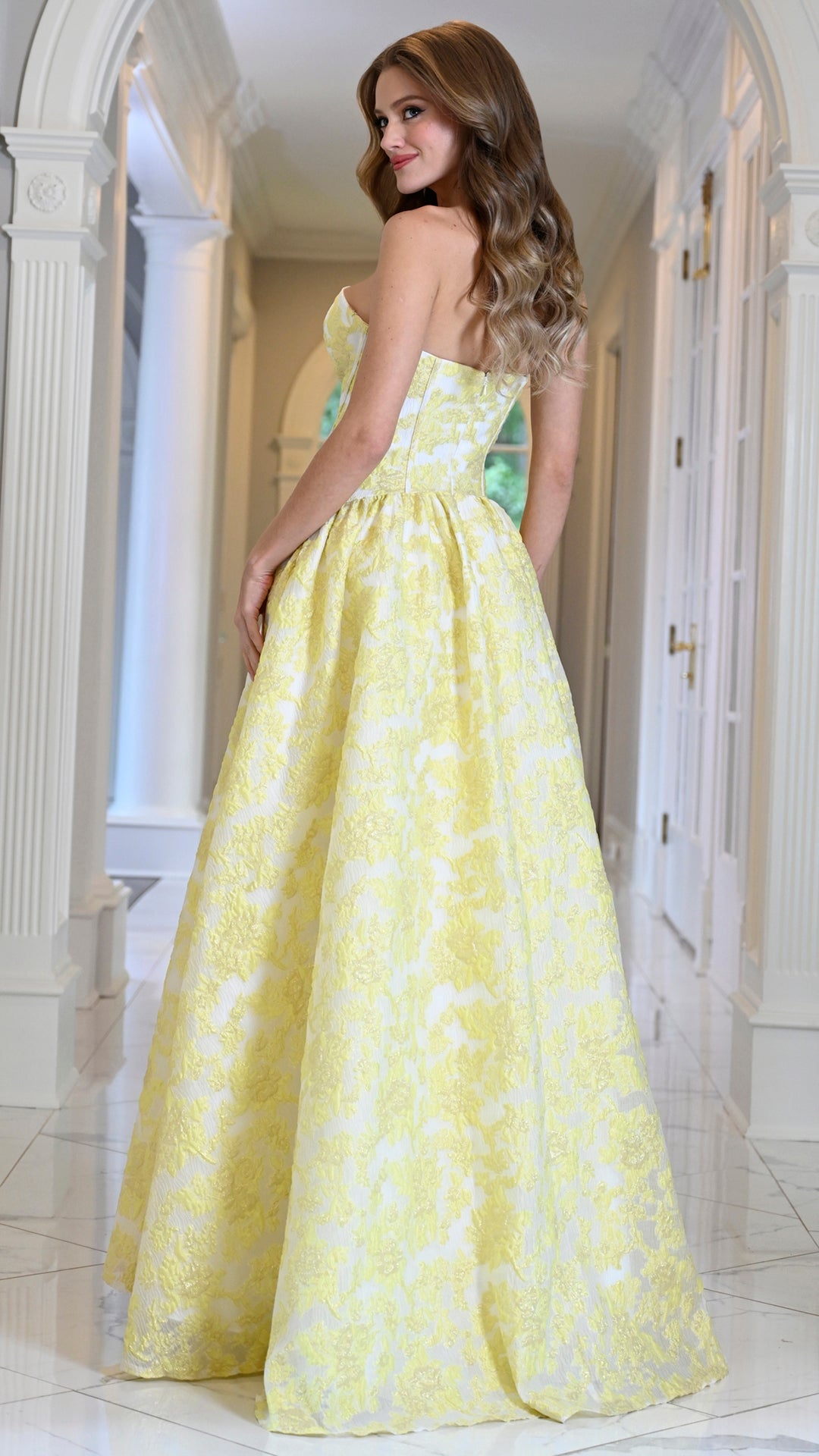 Strapless Curved Neck Floor-Length Lace Occasion Ball Gown Colors 4018