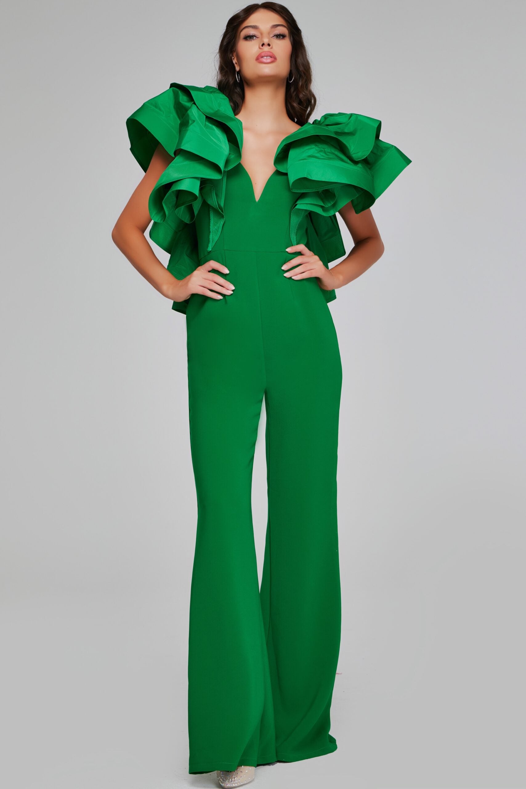 Jumpsuit Long Formal Ruffle Jumpsuit Emerald