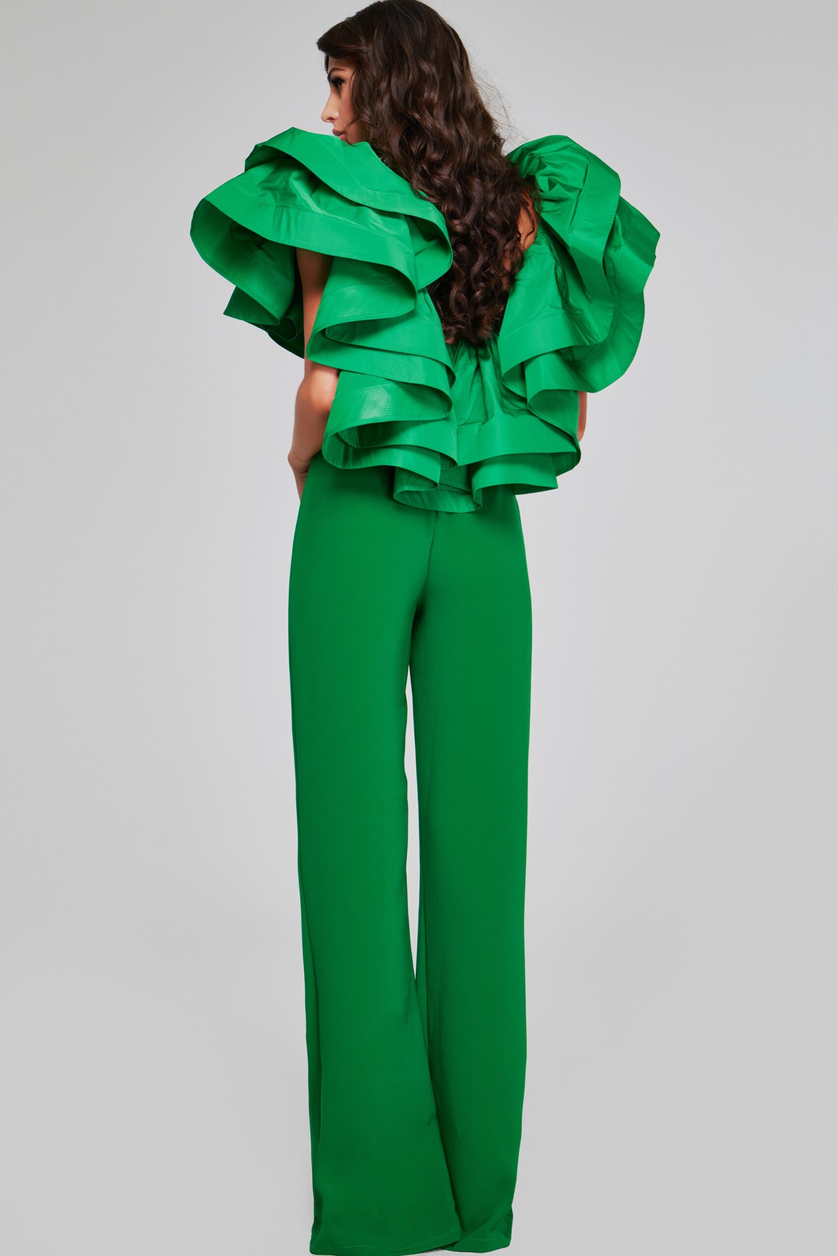 Jumpsuit Long Formal Ruffle Jumpsuit Emerald