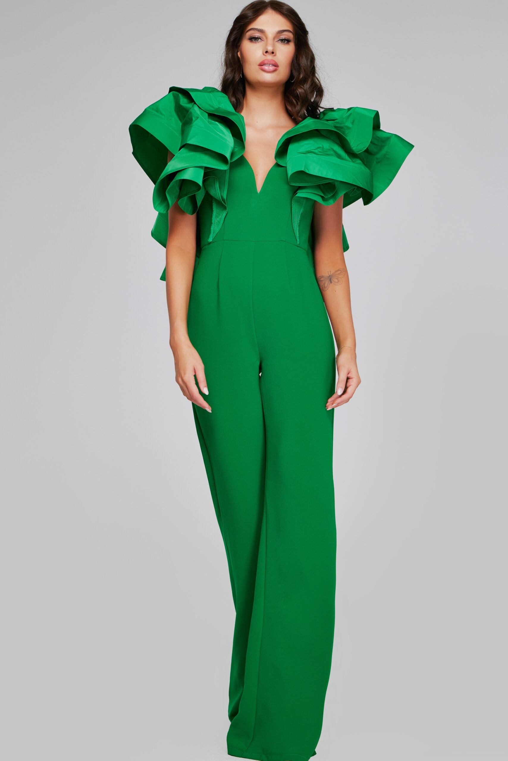 Jumpsuit Long Formal Ruffle Jumpsuit Emerald