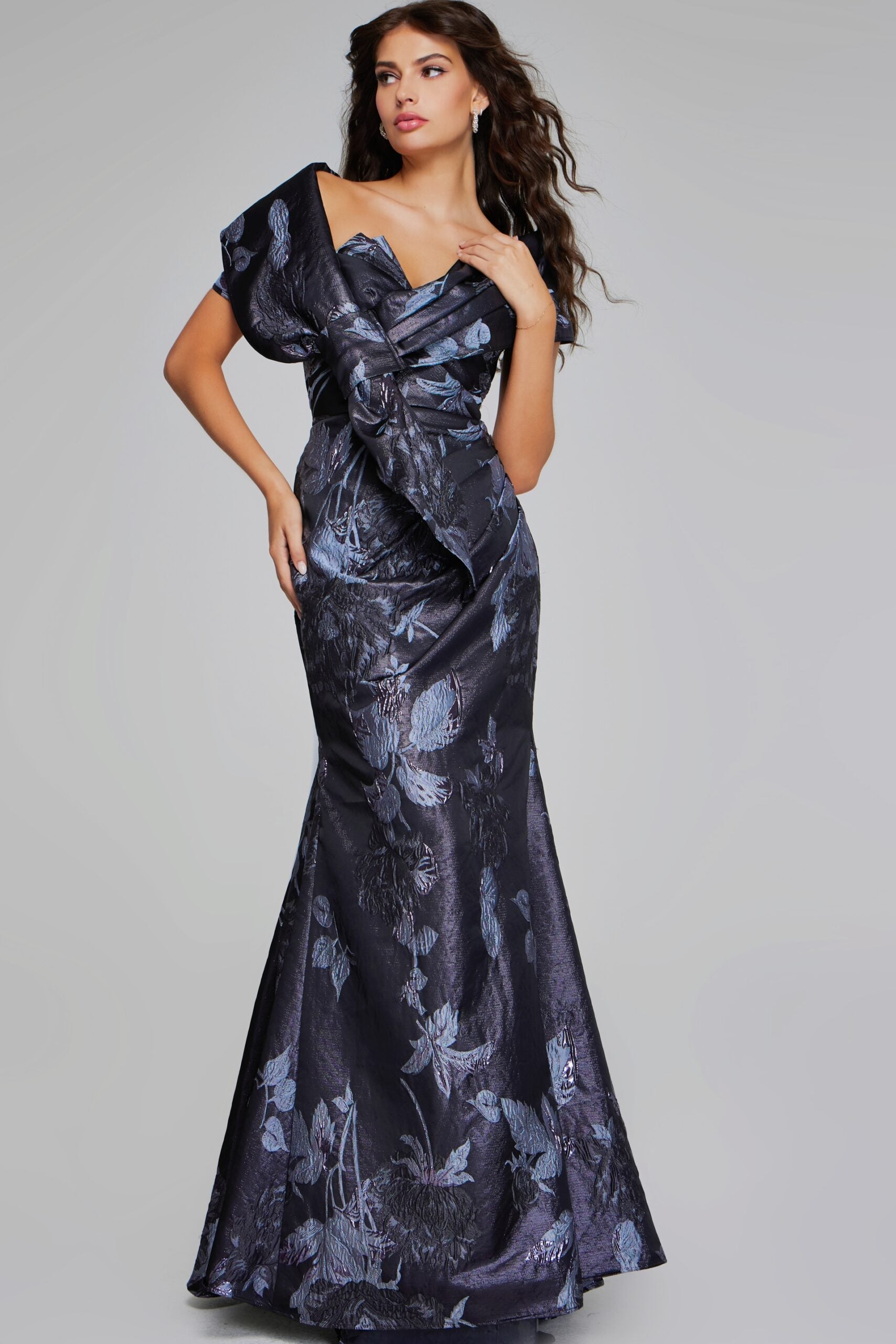 Grey Multi Jovani 40309 Metallic Formal Long Mermaid Evening Prom