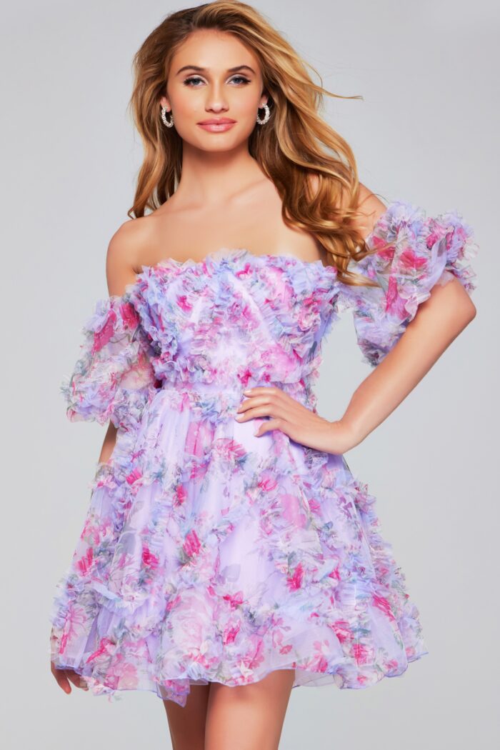 Cocktail Dresses Floral Short Printed A Line Cocktail Dress Lilac