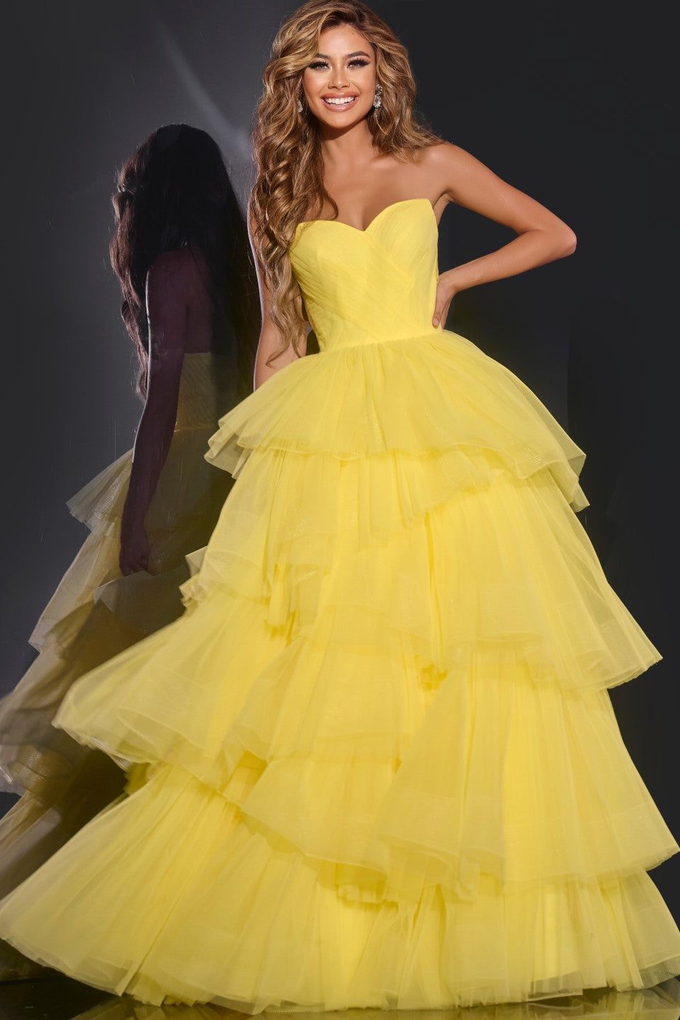 Prom Dresses Formal Layered Long Ball Gown Prom Dress Yellow