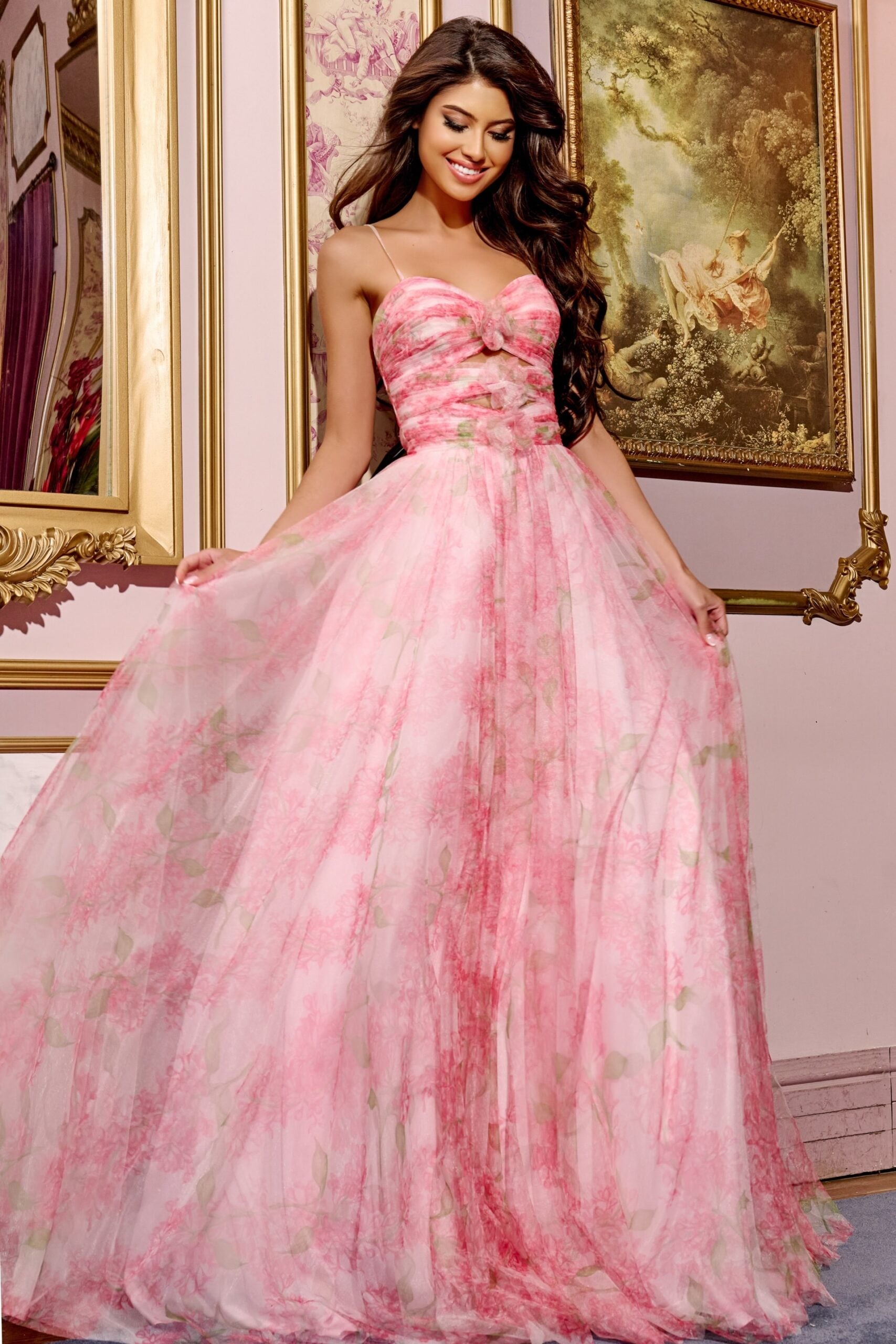 Prom Dresses Long Floral Print Ball Gown Prom Dress Red/Print