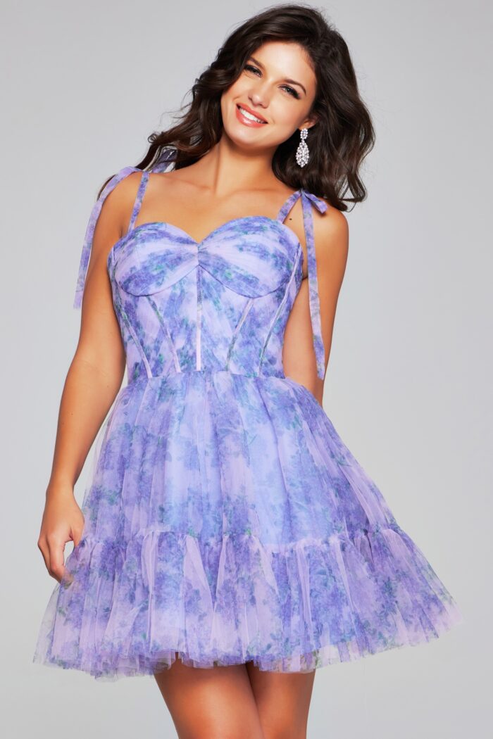 Cocktail Dresses Short Printed Floral Cocktail Dress Lilac