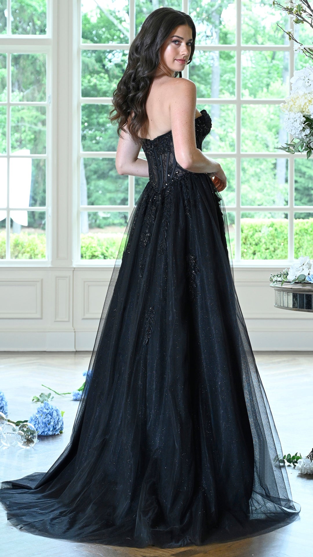 Strapless Curved Neck Floor-Length Tulle Occasion Ball Gown Colors 4044