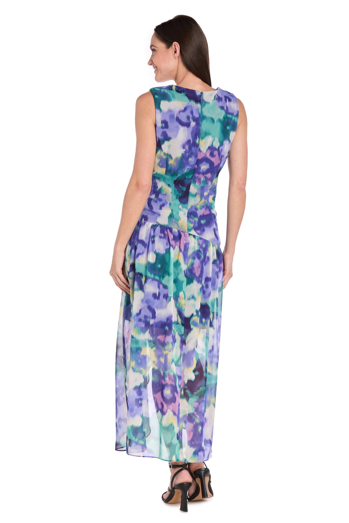 Cocktail Dresses Printed High Low Pleated Cocktail Dress Blue/Multi