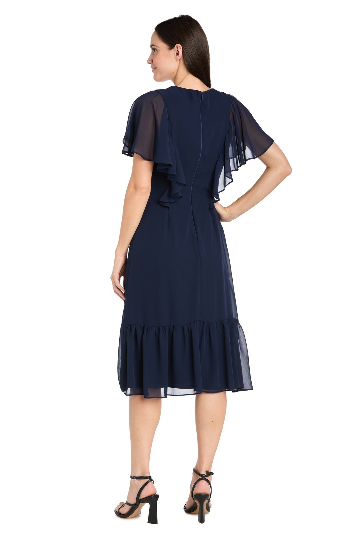 Homecoming Dresses Short Cocktail Floral Caplet Midi Length Petite Dress Navy