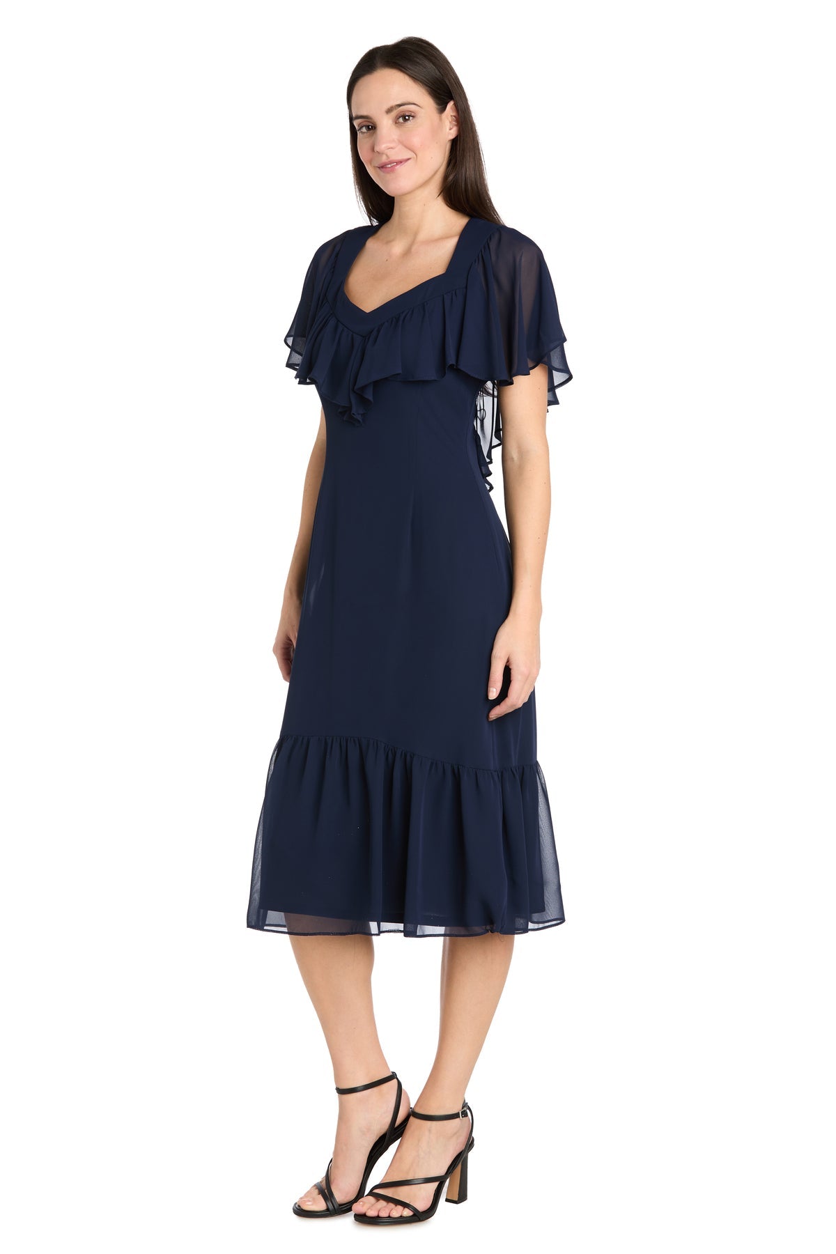 Homecoming Dresses Short Cocktail Floral Caplet Midi Length Petite Dress Navy