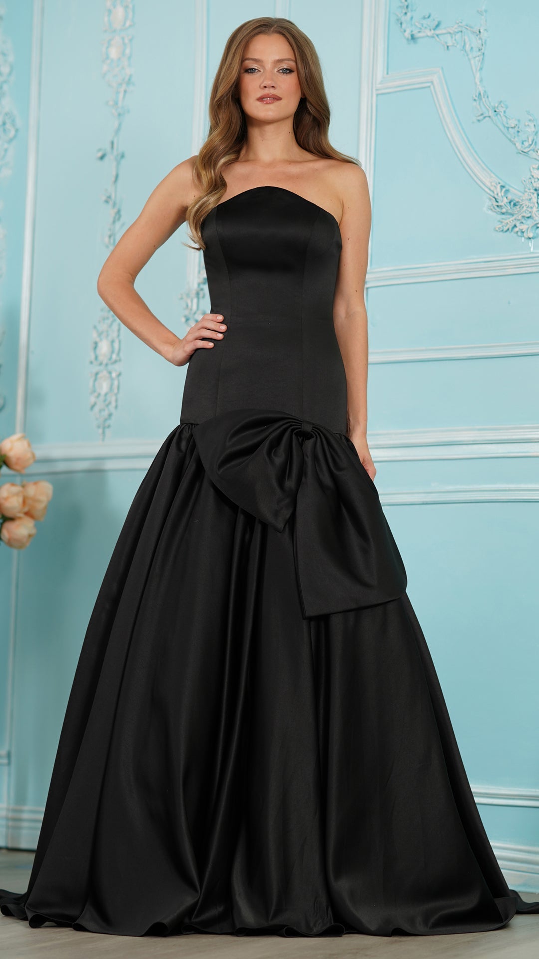 Strapless Straight Neck Floor-Length Satin Formal Ball Gown Colors 4058