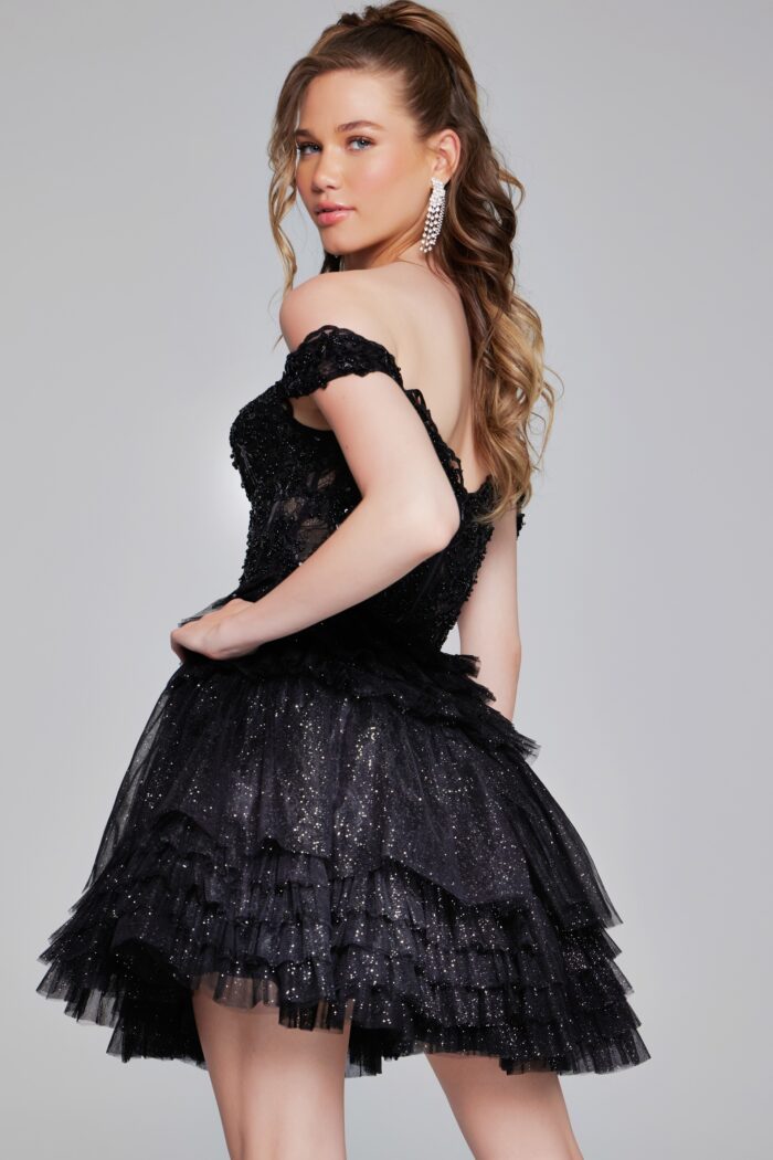 Cocktail Dresses Homecoming Beaded Short Layered Cocktail Dress Black